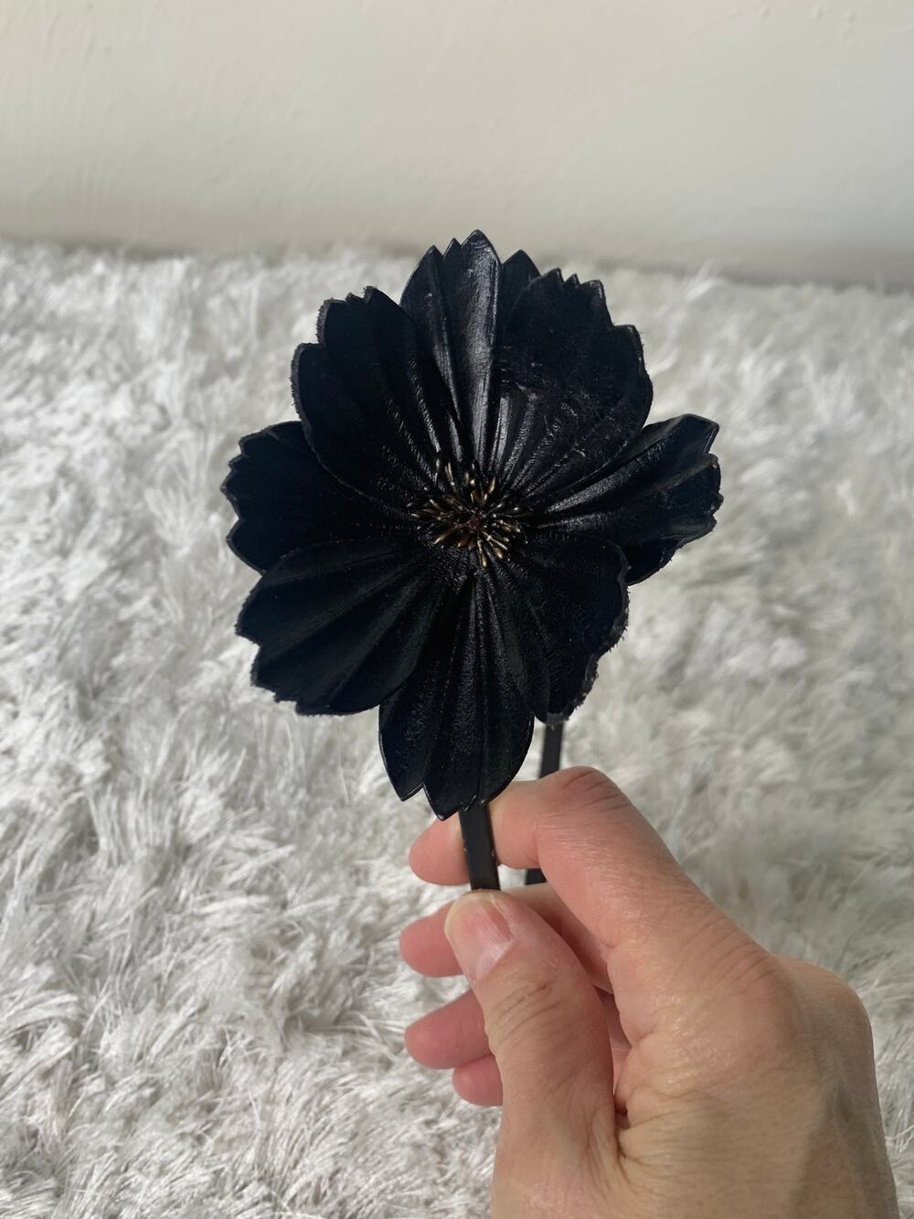 Black Leather? 3D Flower Headband OSFA